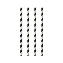 Drinking Straw Paper Straight 6mm x 20cm Stripe white - Black - Horecavoordeel.com