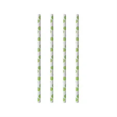 Drinking Straw Paper Straight 6mm x 20cm Stripe Dots green - Horecavoordeel.com