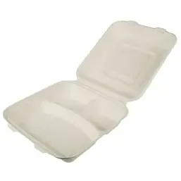 Menu Box  Sugarcane "Pure" 3-compt. White 240 x 240 x 80mm - Horecavoordeel.com