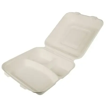 Menu Box  Sugarcane "Pure" 3-compt. White 240 x 240 x 80mm - Horecavoordeel.com