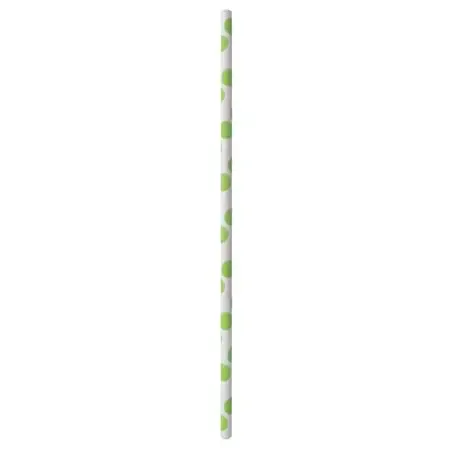 Paper Straws Ø 6mm x 20cm "Green Dots" - Horecavoordeel.com