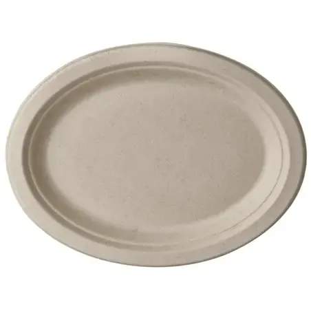 Plates made of Sugarcane "Pure" Oval 260 x 200 x 20mm Natural - Horecavoordeel.com
