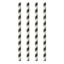 Paper Straws "Pure" Ø 6mm x 20cm Black White "Stripes" - Horecavoordeel.com