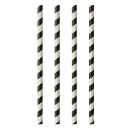 Paper Straws "Pure" Ø 6mm x 20cm Black White "Stripes" - Horecavoordeel.com
