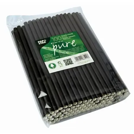 Milkshake Paper Straws "Pure" Ø 8mm x 21cm Black - Horecavoordeel.com