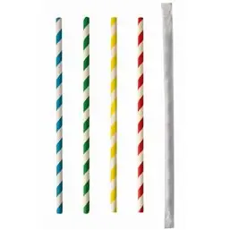 Paper Straws "Pure" Ø 6mm x 20cm Colour variables "Stripes" Packed individually - Horecavoordeel.com