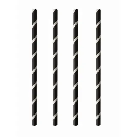 Milkshake Paper Straws "Pure" Ø 8mm x 20cm Black White "Stripes" - Horecavoordeel.com