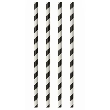 Paper Straws "Pure" Ø 6 x 290mm Black White "Stripes" - Horecavoordeel.com