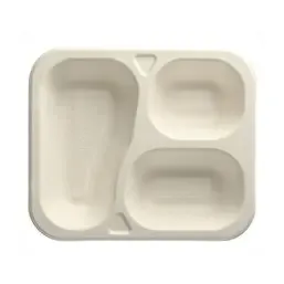 Topseal Menu Trays Sugarcane "Pure" Rectangular 3-compt. 212 x 250 x 42mm White - Horecavoordeel.com