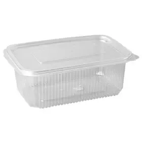 Salad containers + Fixed Lid 1000cc PP Rectangle Transparent 73 x 130 x 190mm -Horecavoordeel.com-