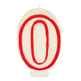 Birthday Candles Number "0" White With Red Edge 73mm -Horecavoordeel.com-
