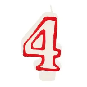 Birthday Candles Number "4" White With Red Edge 73mm -Horecavoordeel.com-