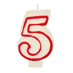 Birthday Candles Number "5" White With Red Edge 73mm -Horecavoordeel.com-