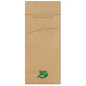 Cutlery Bags Brown "100% Fair" 200 x 85mm Including Napkin "Nature" -Horecavoordeel.com-
