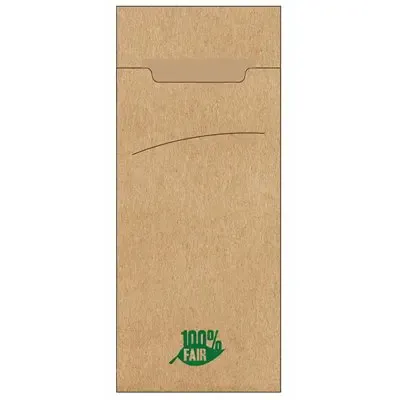 Cutlery Bags Brown "100% Fair" 200 x 85mm Including Napkin "Nature" -Horecavoordeel.com-