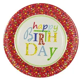 Plates Cardboard Round "Happy Birthday" Ø 230mm -Horecavoordeel.com-
