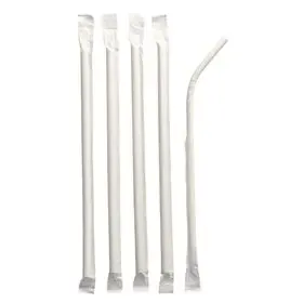 Straws Flexible Paper "Pure" White Individually Packed Ø 6 x 200mm