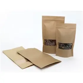 Stand Up Pouches Kraft 500ml with Window Grip Closure and Tear-Off Edge 130 x 220 + 2 x 35mm Bottom