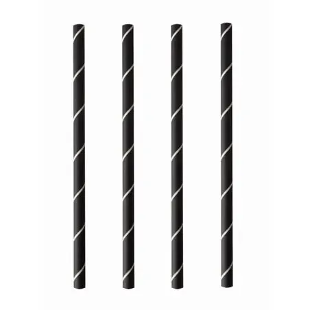 Cocktail Paper Straws "Pure" Ø 7mm x 15cm Black White "Stripes" - Horecavoordeel.com