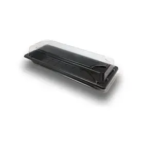 Sushi Tray HP-02  Black PS + Lid Transparent OPS 222 x 92 x 22mm