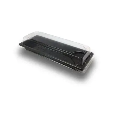 Sushi Tray HP-02  Black PS + Lid Transparent OPS 222 x 92 x 22mm