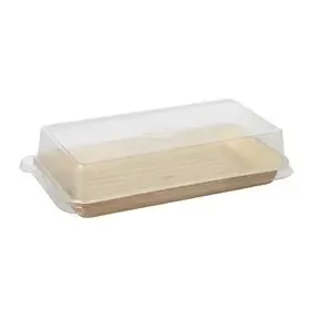 Sushi dishes Palm leaf Rectangular 100cc H 4.3 x 18.4 x 10.4cm Natural Combination package with RPET Lids