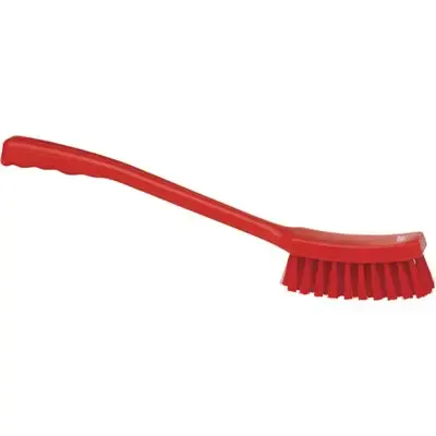 Vikan Hygiene Narrow Brush Long Handle - Red - Hard Fibers - 420mm