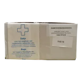 Damesverbandzakjes papier  Papieren Zakjes  27,5 x 11,5 x 7,5 cm Verpakking 1.000 zakjes  