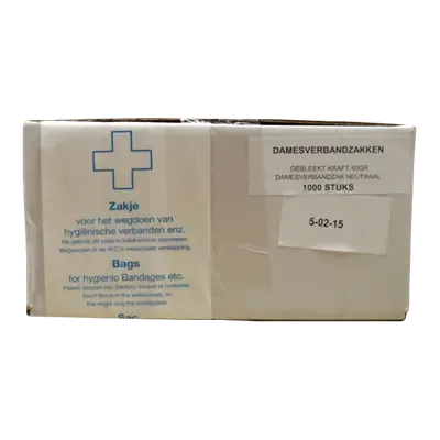 Damesverbandzakjes papier  Papieren Zakjes  27,5 x 11,5 x 7,5 cm Verpakking 1.000 zakjes  